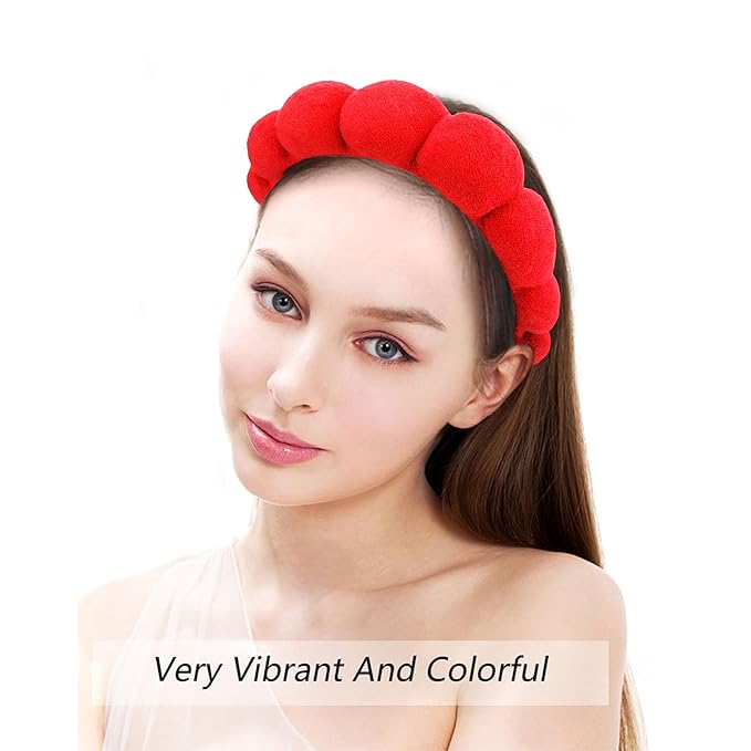SPA Headbands for Washing Face Makeup Headbands with Bow Hair Band Women Facial Head Band Wrist Towel Wraps For Shower Face Mask Black Red Pink, 6 Pack