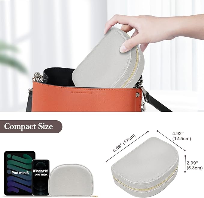 ProCase Travel Size Jewelry Box, Medium Portable Seashell-Shaped Jewelry Case, 2 Layer Mini Jewelry Organizer in PU Leather for Women -Silver