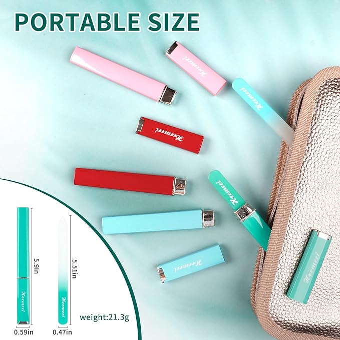 Glass Nail File, Double Sided 180/320 Grit With Case for Natural Nails, Fingernail, Crystal, Pedicure - Green