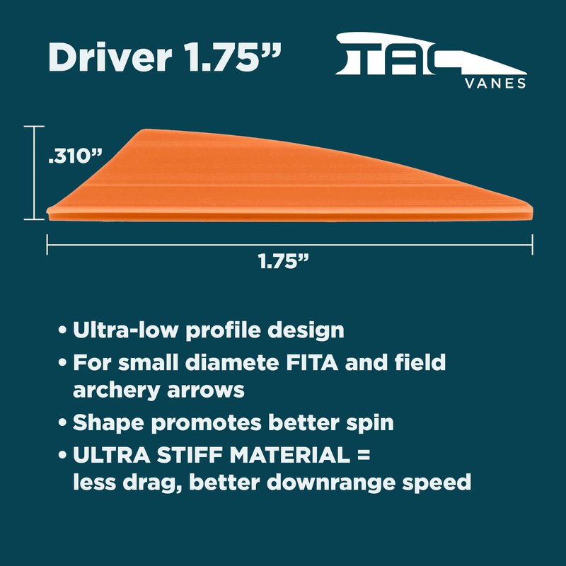 TAC Vanes Driver Arrow Vanes | Archery Fletching for Compound & Crossbow | Durable, Lightweight, High Accuracy, Orange 100 Pack