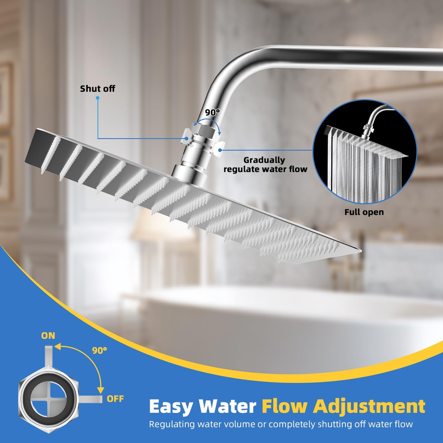 Hibbent All Metal 1 Pack Shower Head Flow Control Valve, G1/2 Brass Shut-off Valve with Metal Handle Lever, Shut OFF Water Flow Control Regulator for Handheld Shower, or Bidet Sprayer, Chrome