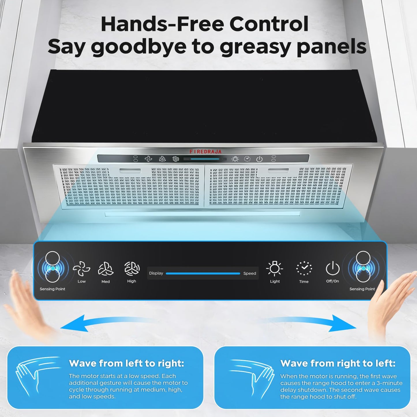 30 inch Range Hood Insert 400CFM Build-In/Insert Stainless Steel Kitchen Vent Hood |3-Speed Controls |Gesture & Touch Control LED Lights| 6 Layers Grease Filters|Ducted/ductless Convertible