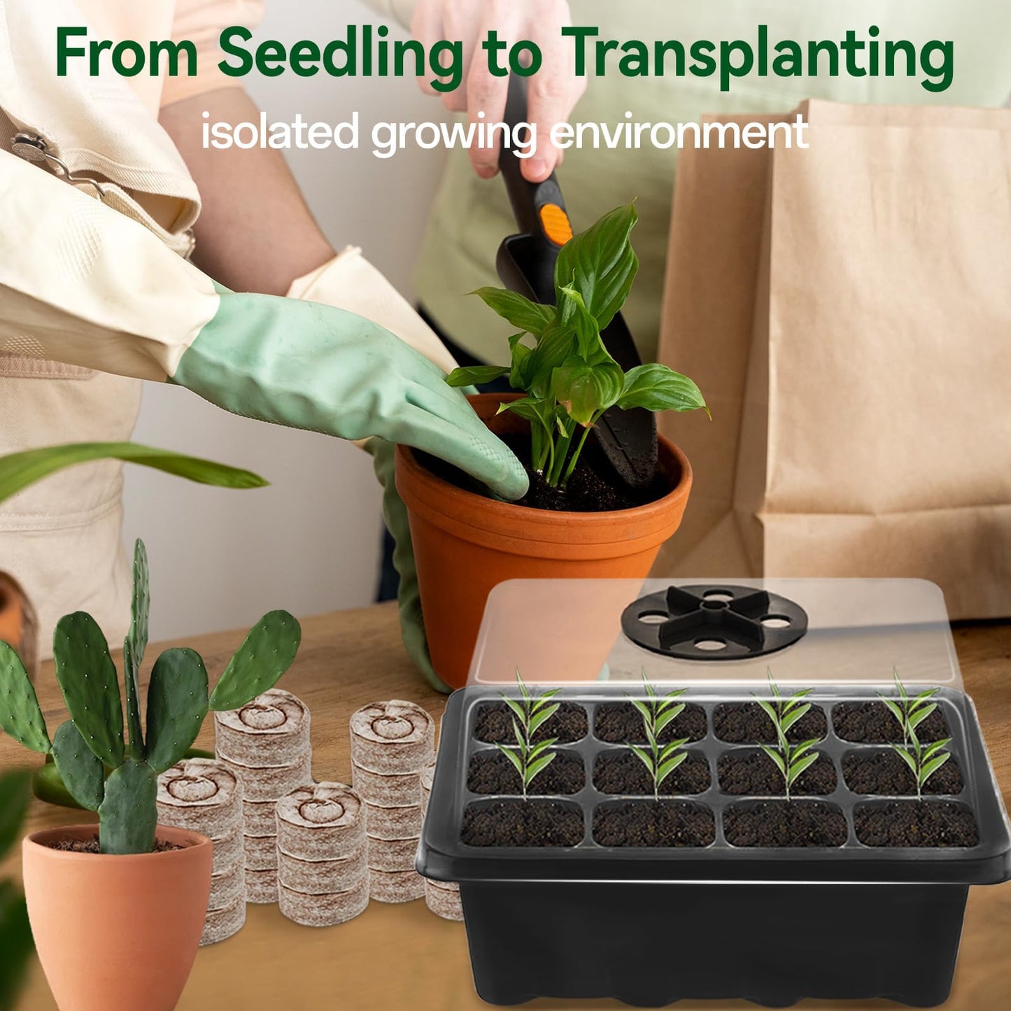 Halatool 4 Pack Seed Starter Tray with 50 PCS Peat Pellets, 48 Cells Black Seeding Starter Trays for Organic Seed Starter Soil Pods for Planting Vegetables Plants Flowers - Starting Seeds Kit