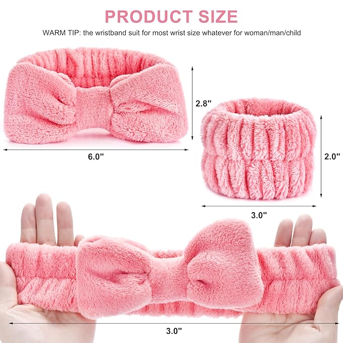 6Pack Headband and Wristband Set for Washing Face, Spa Skincare Makeup Headband, Soft Puffy Hair Band Bow Tie, for Women and Teen Girl Trendy Stuff Gifts