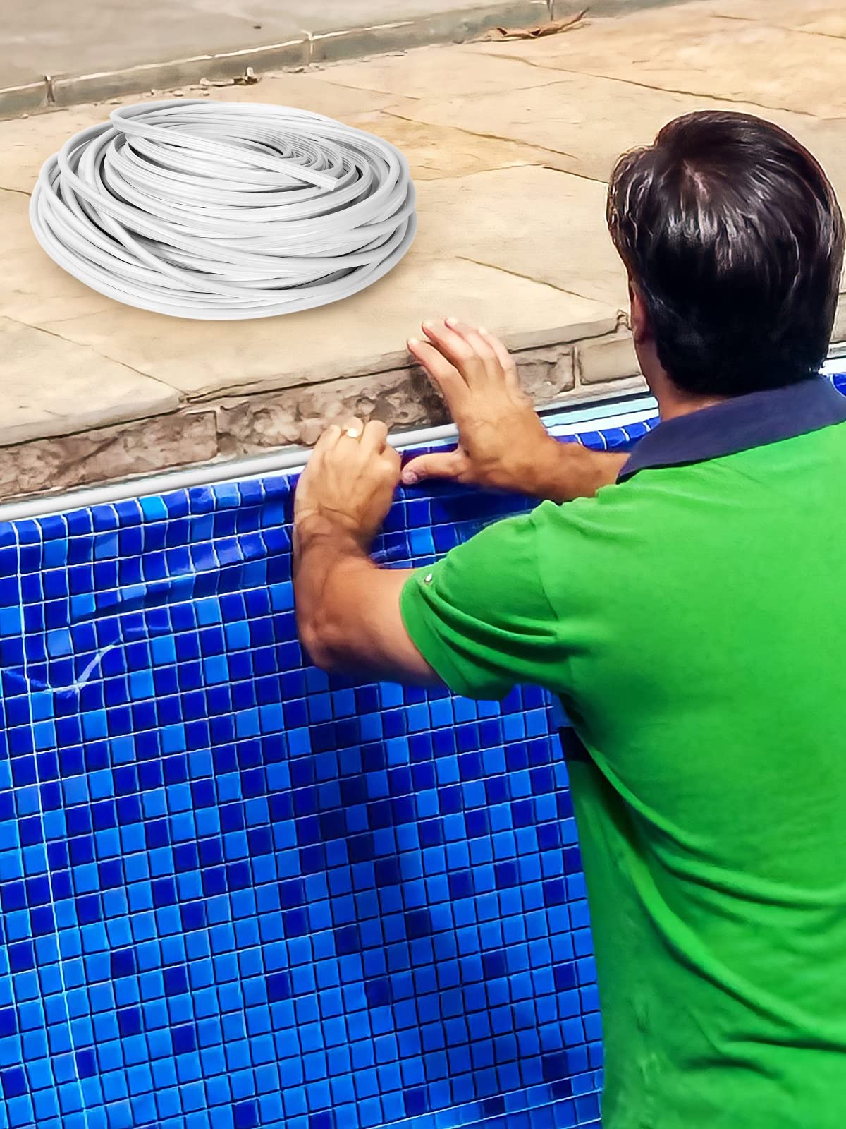 PAMASE 120ft Liner Lock - Inground Swimming Pool Beaded Wedge T-Shape Lock Roll, Flexible PVC Pool Liner Patch Kit for Above-Ground Pool - White