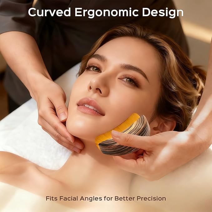 1PCS Lymphatic Contour Face Brush, Soft Facial Drainage Massager Tool for Face & Neck Lifting, Jawline Chin Sculpting, De-Puff Dry Brushing, Gua Sha Brush, Curved Ergonomic Design(Brown, 1-Pack)