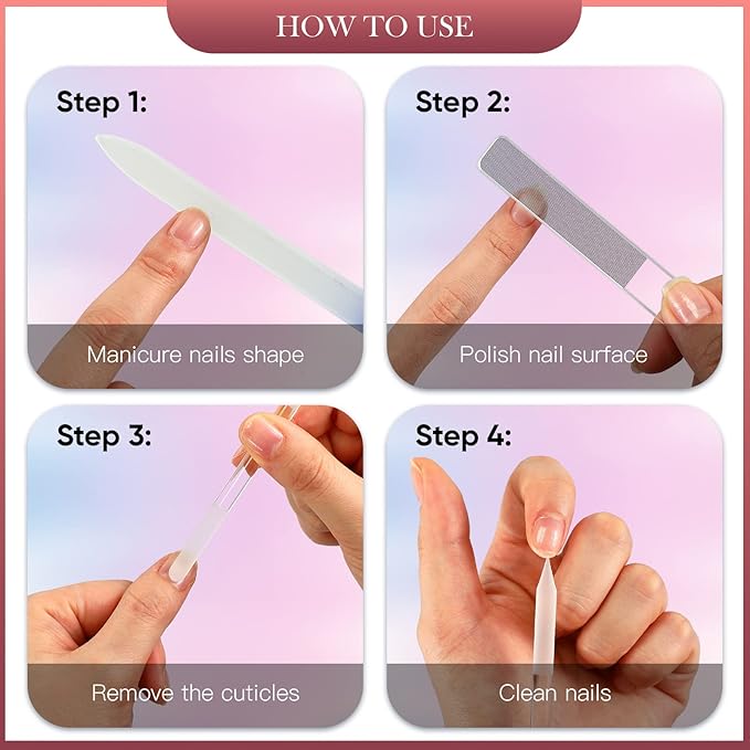 5 Pcs Glass Nail File Set Callus Remover Foot Rasp Manicure Tool Include 2 Crystal Glass Nail and 1 Foot File 1 Cuticle Pusher One Nano Shiner Buffer Polisher for Beauty