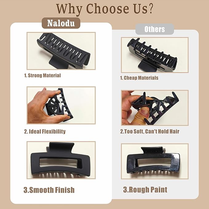 5 Inch Hair Claw Clips Unbreakable Bendable Silicone Big Rectangle Clip for Thick Hair Women, 3 Pack Black