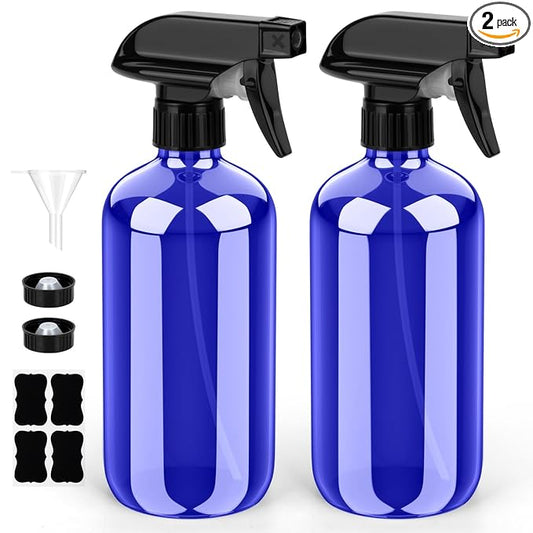 Bontip Glass Spray Bottle, Blue Glass Spray Bottle Set & Accessories Refillable for Plants Window Cleaners Aromatherapy Facial Hydration Watering Flowers Hair Care (2 Pack/8 oz) (Blue)