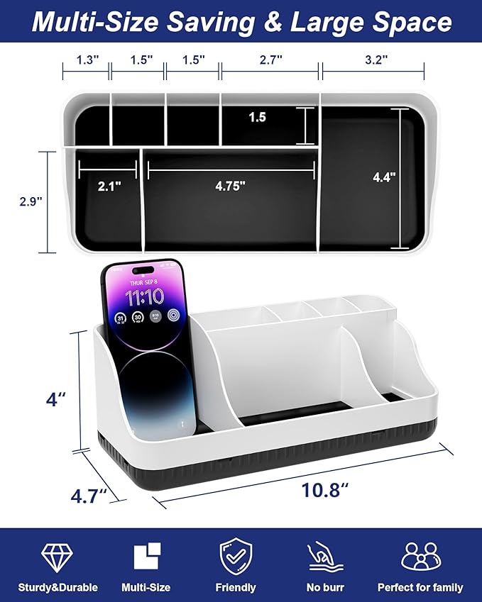 Bathroom Counter Organizer and Storage with 2 Pack Qtip Holder Dispenser, 7 Slots Detachable Toothbrush Holders for Bathrooms, Anti-Slip Electric Toothbrush and Toothpaste Holder Countertop