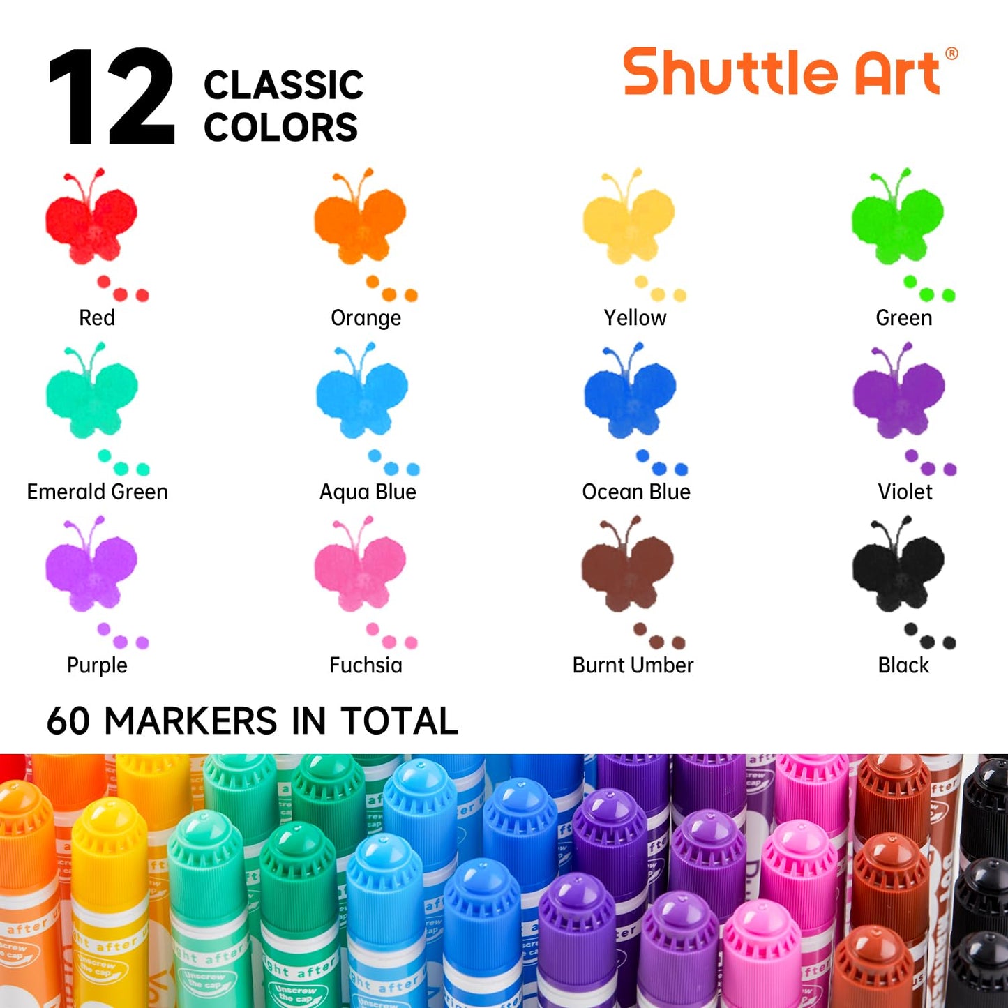 Shuttle Art 60 Pack Dot Markers, 12 Colors x 5 Sets Washable Bingo Daubers, Fun Art Supplies for Kids and Preschoolers, Non Toxic Water-Based