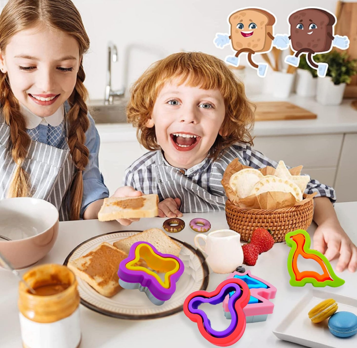 Uncrustable Maker, 12pcs Sandwich Cutter and Sealer sets, Uncrustable Sandwich Cutter, Decruster Sandwich Maker, Bread Cookie Cutters for Boys Girls Lunch & Bento Box (Dino Mouse Butterfly Unicorn)