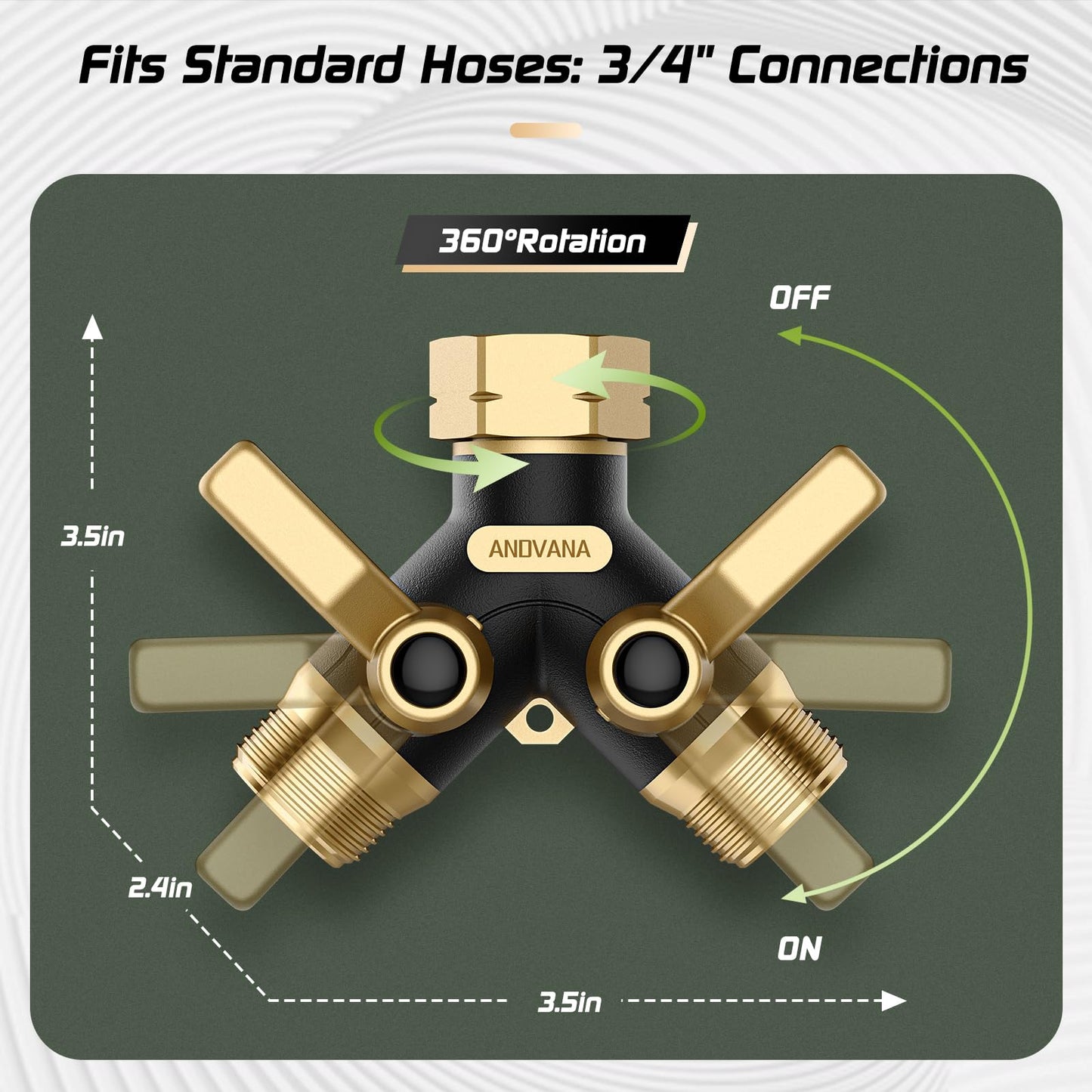 Hose Splitter 2 Way Heavy Duty, Garden Hose Splitter- Full Metal Body Y Type with Dual Shut Off Valves, 3/4" Standard Threads, Leak-Proof Dual Outlet Splitter for Sprinklers and Irrigation Systems