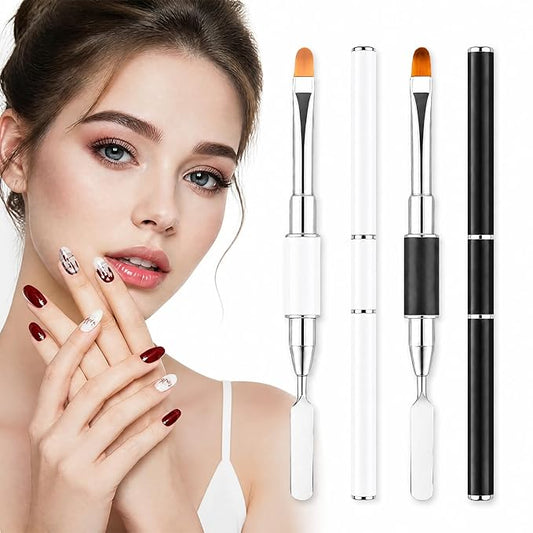 Dual-Ended Gel Nail Brush Set - Nail Sculpting Tool for Poly Extension, Sculpture Gel - Polygel Brushes Manicure Design Kit for Salon & DIY Use, 2Pcs Black&White