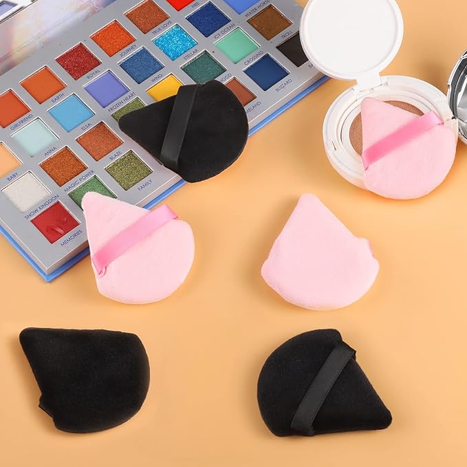 Pimoys 6 Pieces Powder Puff, Face Makeup Sponge Soft Velour Triangle Powder Puffs Beauty Sponge for Loose Powder (Black, Pink)