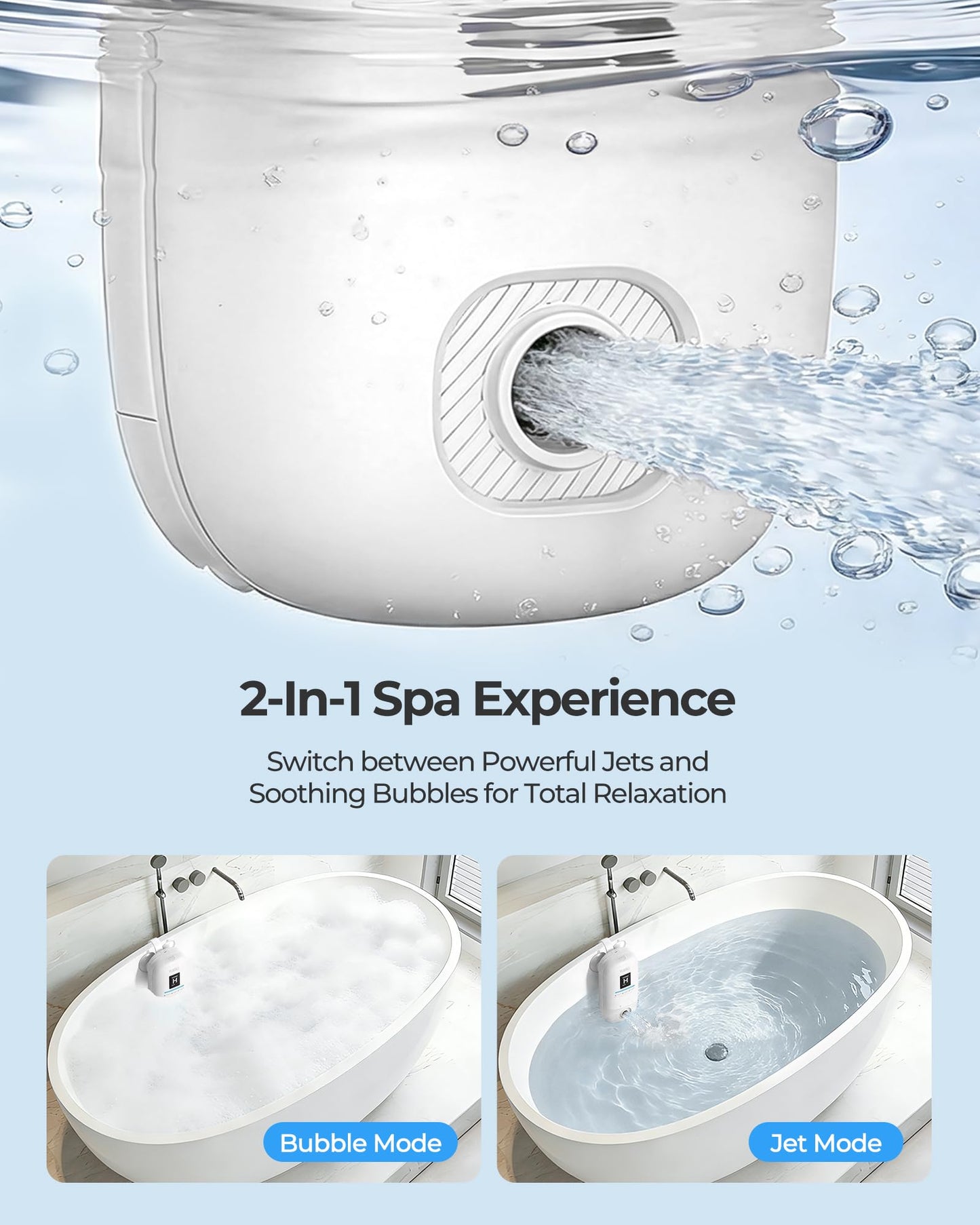 YUERO Bath Jets for Tub, Bath Jet or Bubble Mode, Cordless Waterproof Portable Bathtub Accessories with 3-Level Adjustable Speed, Bathtub Jets Massage for Home Spa, Travel Massage, Relaxing, Soothing