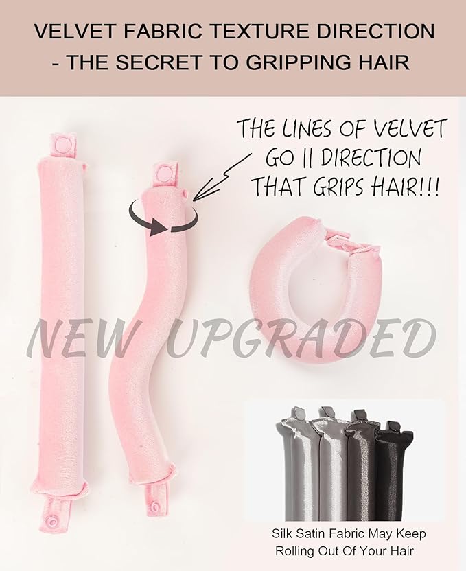 Littles Heatless Curls Overnight Rods - Upgraded Directional Grip Velvet Heatless Hair Curler to Sleep in No Heat Heatless Curling Flexi Rods Foam Hair Rollers for Blowout Look Long & Short Hair