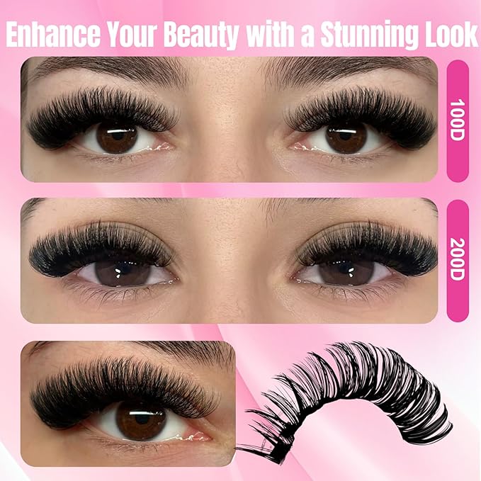 FADLASH Lash Clusters Natural Eyelash Clusters 100D+200D Fluffy Lashes Extensions 8-16mm D Curl DIY at Home (100D+200D, 2 Pack)