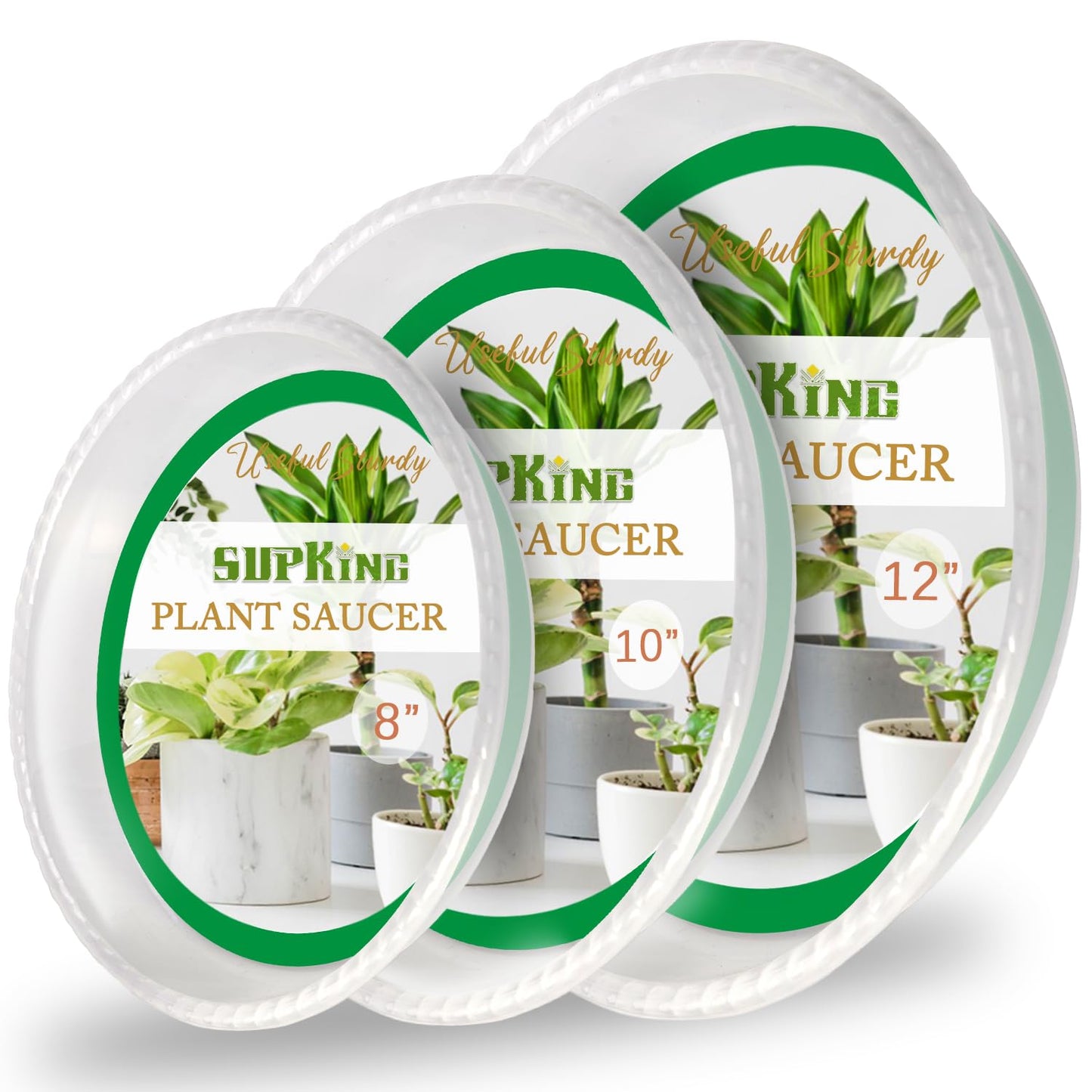 SupKing 9 Pack Plant Saucers (8inch /10inch /12inch) Heavy Sturdy Plant Trays for Indoor Clear Plastic Flower Pot Saucers Thicker Plant Water Drip Trays for pots -Clear