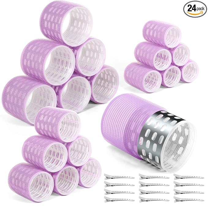 Thermal Hair Rollers Set - 30PCS Jumbo Self-Grip Rollers (64mm, 48mm, 36mm) with Clips for Long, Medium, Short Volume and Salon Styling