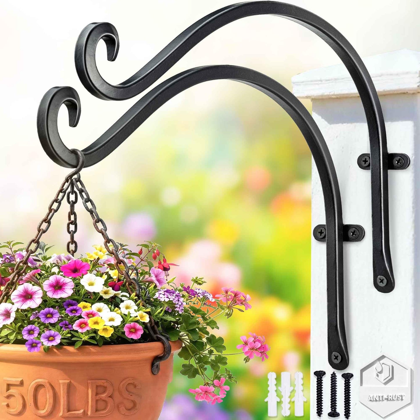 Lifyzoon Hanging Plant Brackets Outdoor: 2 Pack 12 Inch Metal Plant Hangers Wall Hooks - Can Hold 50 Lbs Heavy Duty Outdoor Hooks for Hanging Bird Feeders, Flower Baskets, Lanterns, Wind Chimes