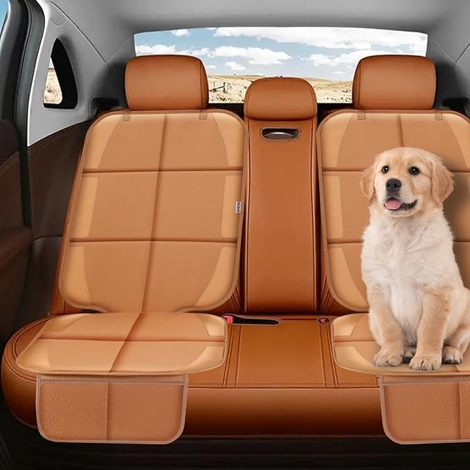 Meolsaek Car Seat Protector for Child Car Seat, Durable 600D Fabric Waterproof Car Seat Cover with Thick Pad Non-Slip Backing，No Imprints (Tan-2 pcs)