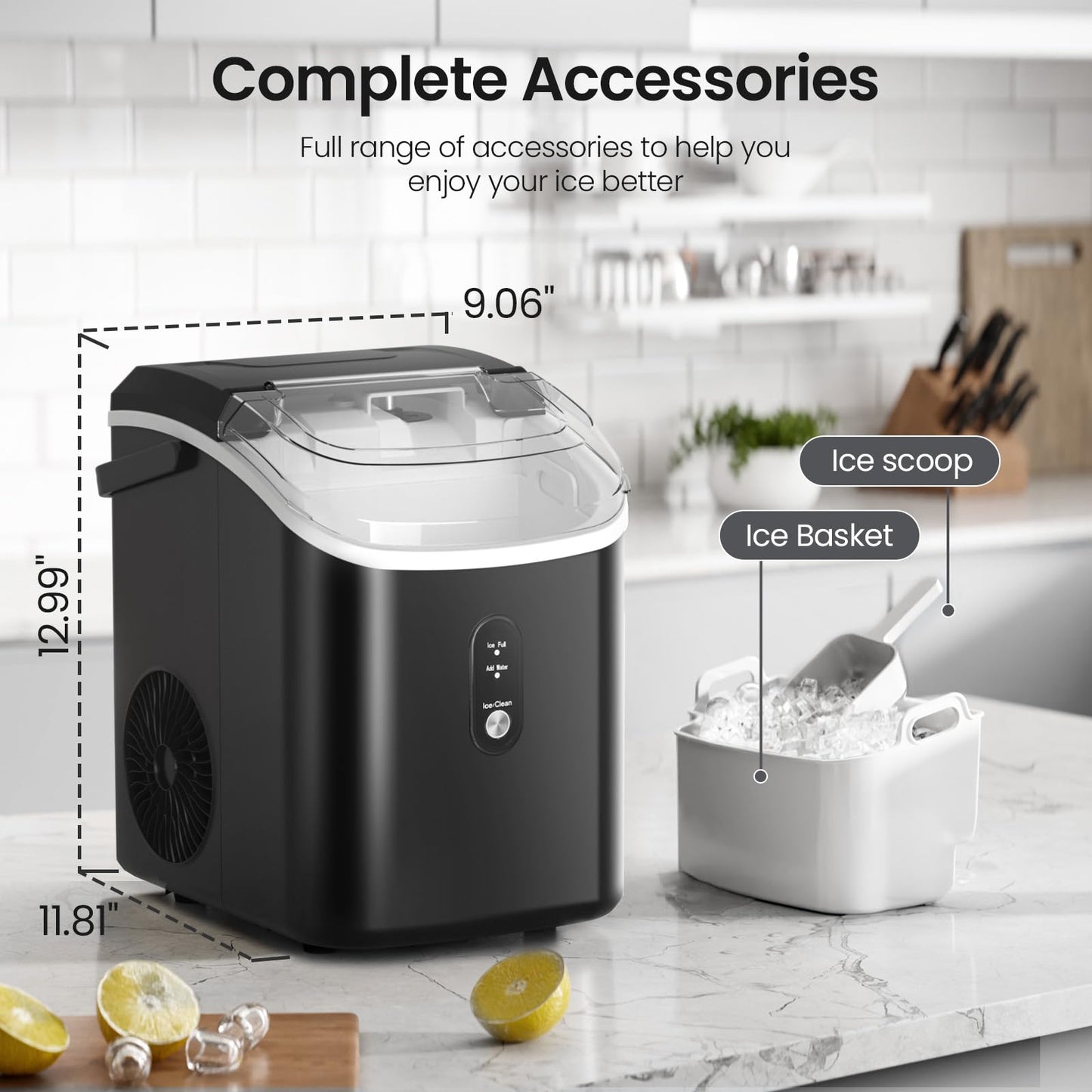 Nugget Ice Maker Countertop with Self-Cleaning Function, 35lbs/Day, Portable Ice Machine with Handle, One-Click Operation, Compact Design, Sonic Pellet Ice for Home(Red)