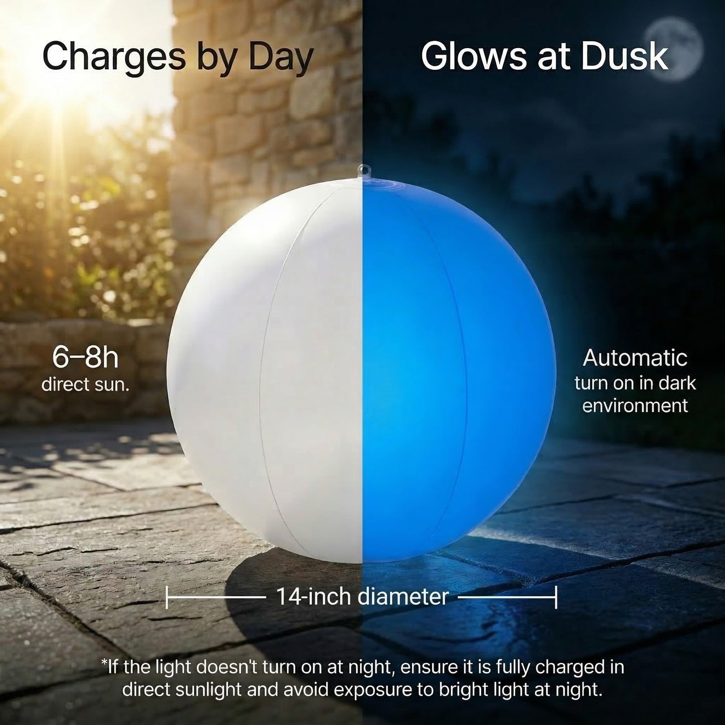 HAPIKAY Solar Floating Pool Lights, 2 Pack, 14-Inch Auto Color-Changing LED Light Balls, Waterproof Inflatable Solar Pool Light, Patio, Backyard Pond Event Wedding Decor