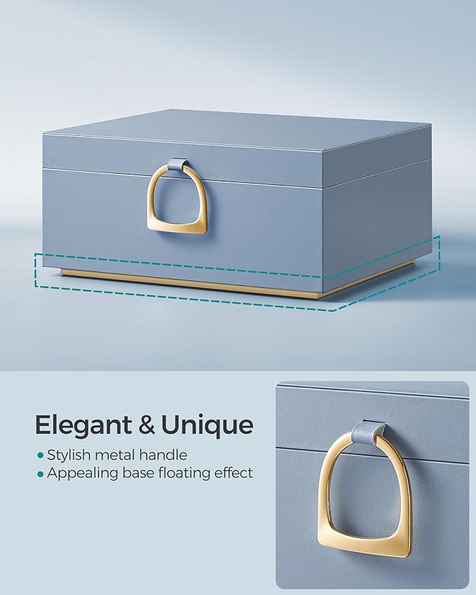 SONGMICS 2-Layer Jewelry Box, Jewelry Organizer with Handle, Removable Jewelry Tray, Jewelry Storage, Floating Effect, 8.1 x 9.4 x 4.3 Inches, Gift Idea, Misty Blue UJBC165Q01