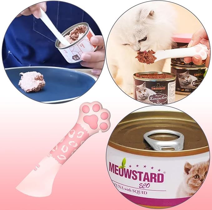 Sheldamy Silicone Pet Food Spoon, Cat Food Can Opener Paw, Wet or Dry Food Short Spoon for Cat Dog With Mini Spatula
