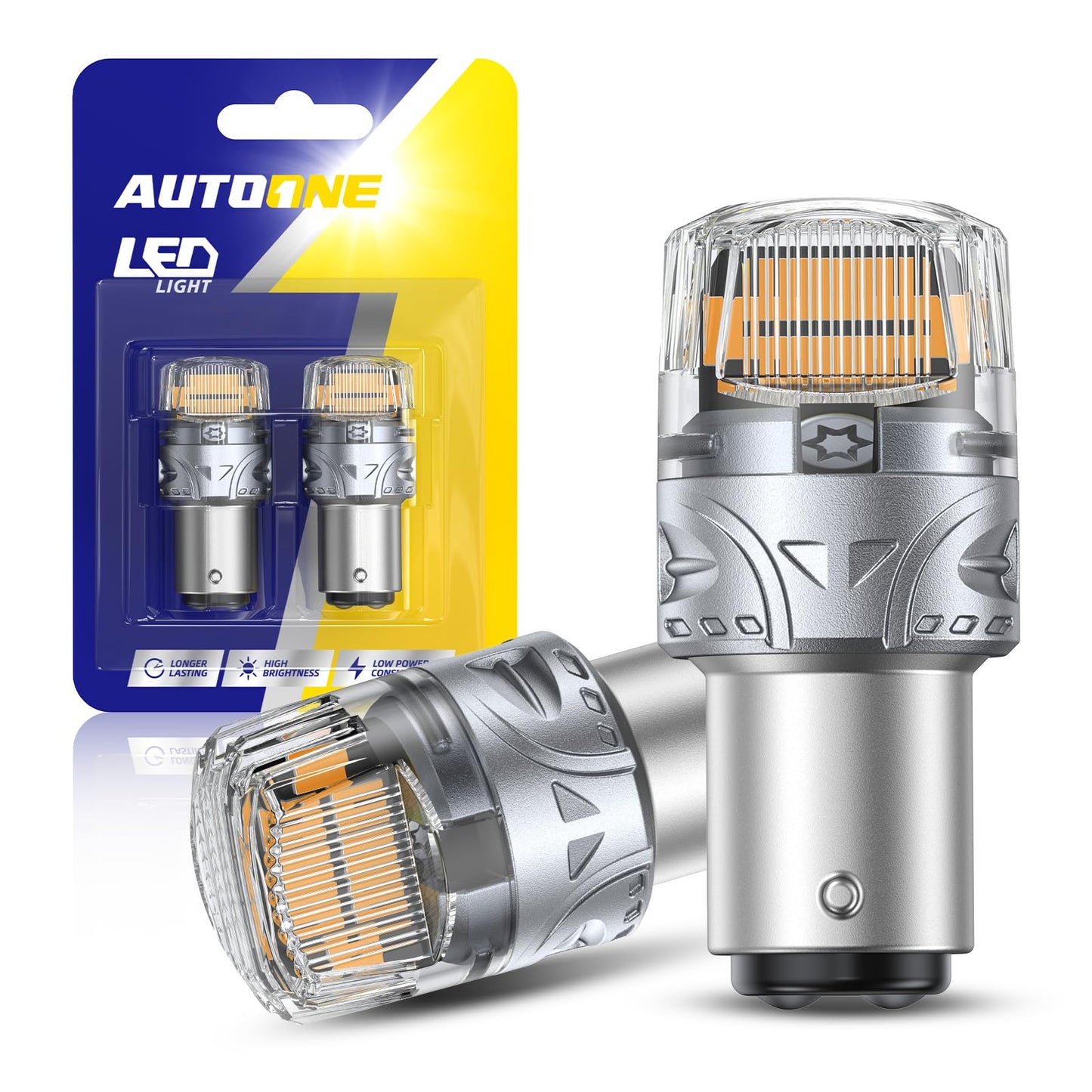 AUTOONE Upgraded 1157 LED Bulb Amber Yellow, 700% Brighter 1157A 2057 2357 7528 BAY15D LED Replacement with Projector for Blinker Turn Signal Tail Brake Parking Marker Running Lights, Pack of 2