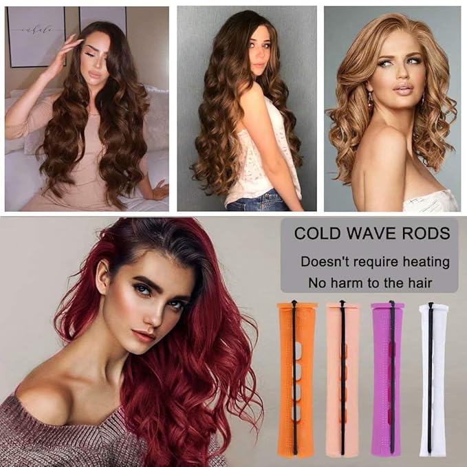 40pcs Perm Rods Set for Natural Hair 4 Sizes Cold Wave Rods Hair Rollers for Women Curling Rods for Long Medium Small Hair Curler Styling DIY Hairdressing ToolsÃ¯Â¼ÂOrange+Beige+Purple+whiteÃ¯Â¼Â