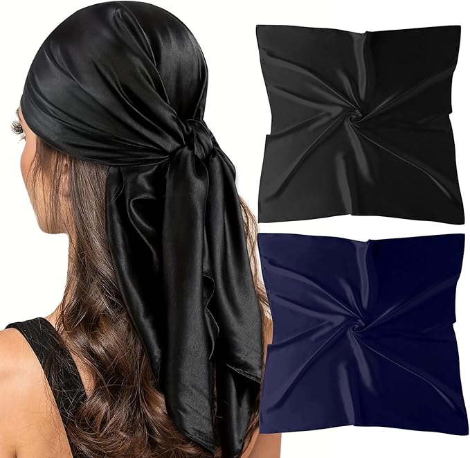 vimate 35" Square Silk Like Head Scarf - Women's Fashion Satin Scarf Bandana for Hair Wrapping at Night.