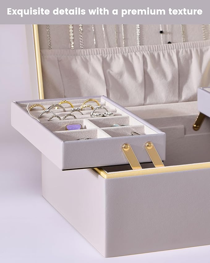 Lolalet Jewelry Box Organizer for Women Girls, 2 Layer Jewelry Organizers and Storage for Necklace Earrings Rings Bracelets, Large Jewellery Holder Case Birthday Valentine Gifts -HazePurple