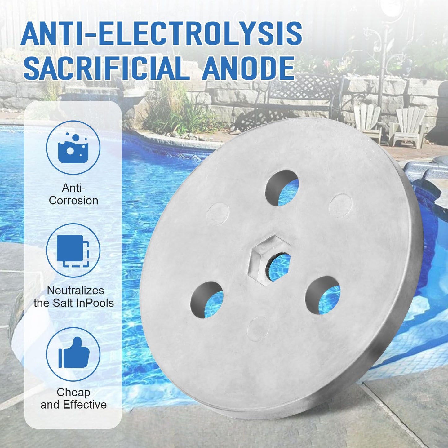 Dairrr Fuuu Pool Zinc Anode Weight Plate, Anti-Electrolysis Sacrificial Anode for Salt System Swimming Pools Against Corrosion and Electrolysis, Keep Your Skimmer Basket in Place, 4 Pack