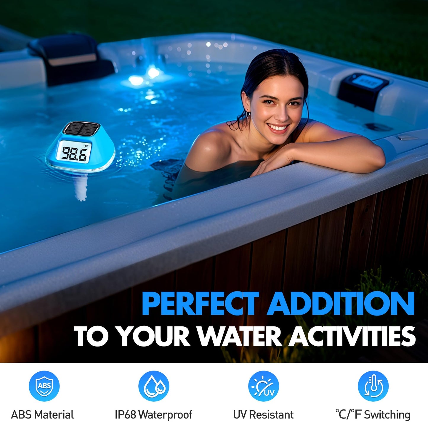 DeeprBlu 2026 New Iteration Solar Digital Pool Thermometer with Rope, Easy Read Extra Large Backilt LCD Display Floating Pool Thermometer, IP68 Waterproof Pools Water Temperature Gauge for Hot tub,Spa