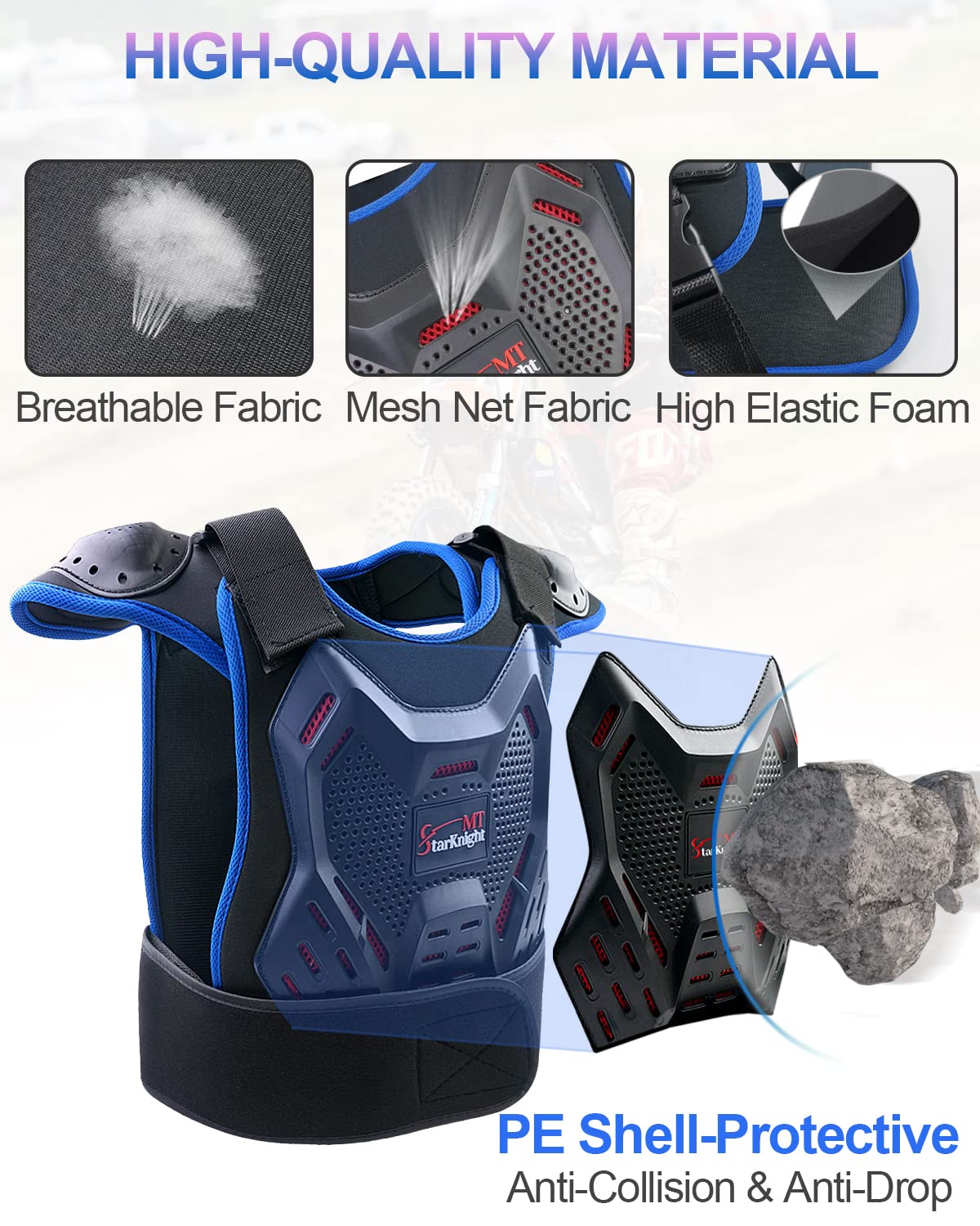StarknightMT Kids Dirt Bike Gear - Youth Motorcycle Gear Riding Protective Motocross Armor Suit Chest Protector for 5-12 Boys Girls Biking Cycling Skating Off-Road, Blue