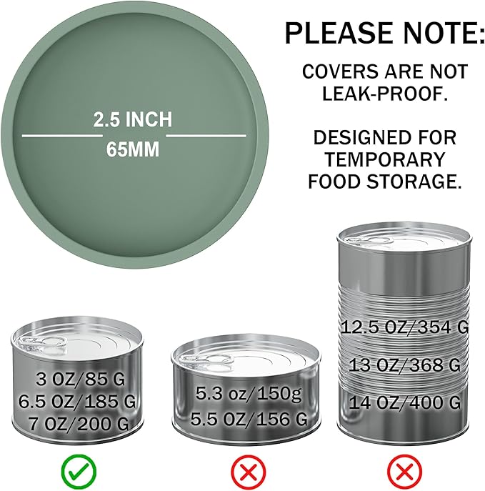 OHMO 2 Pack Cat Food Can Lids, Small Size (3 oz) Silicone Pet Food Can Lids Covers for 3 oz Cat Food Cans, Light Green