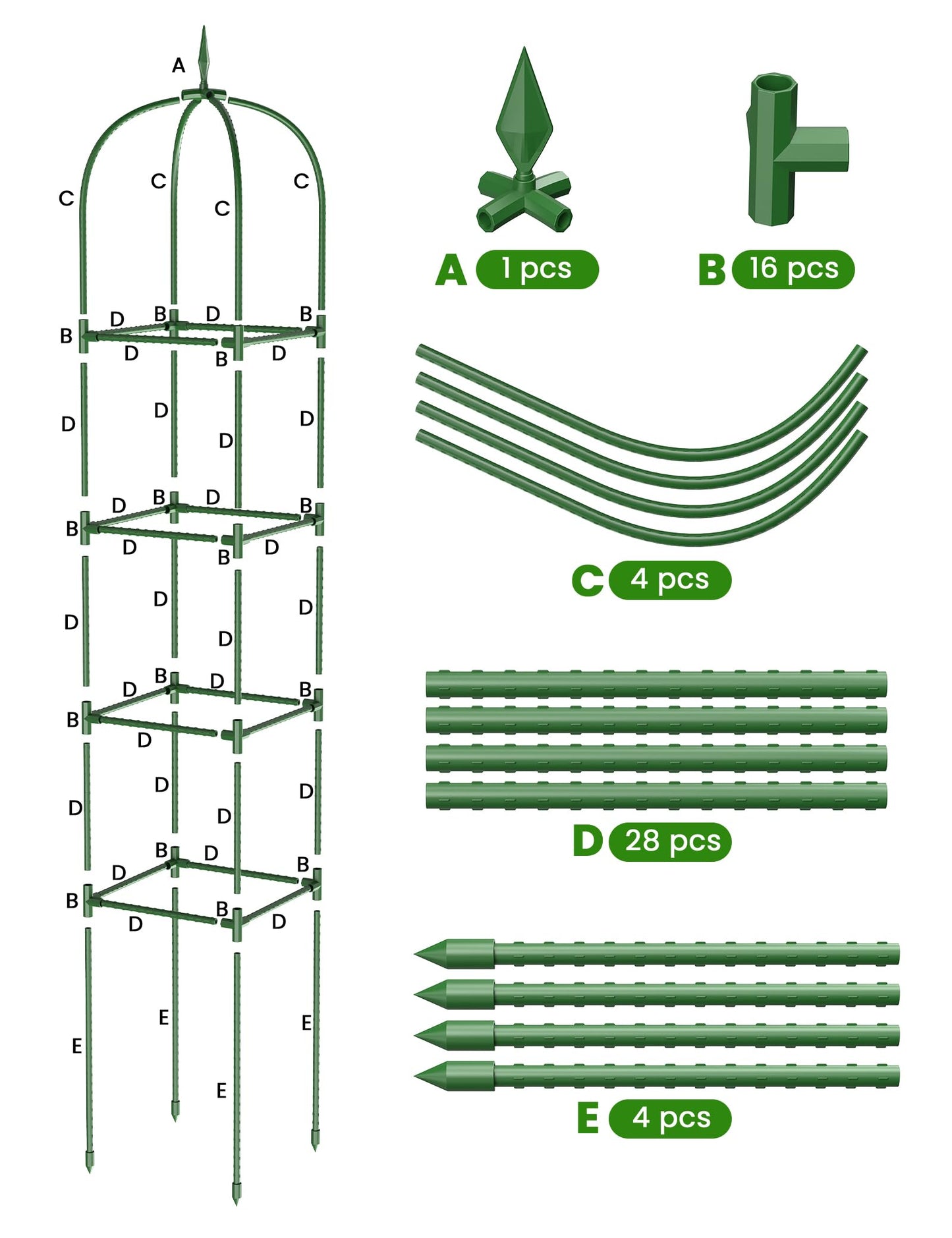 Trellis for Climbing Plants Outdoor, 6FT Garden Obelisk Rustproof PE Coated Metal Potted Plant Climbing Support, Thickened Tube Plant Tower Trellis for Clematis Vine Support Indoor (1 Pack)