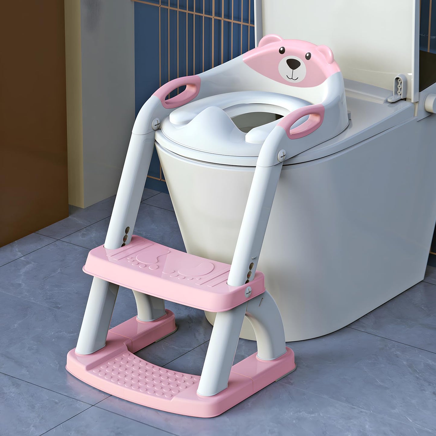 Potty Training Seat, SKYROKU Upgrade Toddler Toilet Seat for Kids Boys Girls, 2 in 1 Potty Training Toilet, Splash Guard Anti-Slip Pad Step Stool,New Sector-Shape Stabilized Base (8899+Pink)