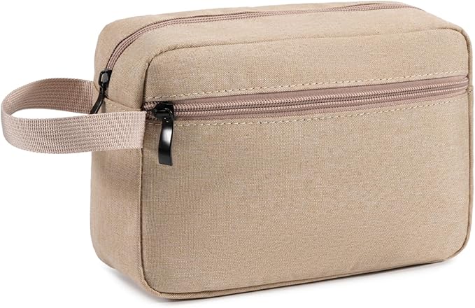 Travel Hanging Toiletry Bag with Carry Handle - Water-Resistant Small Cosmetic Organizer for Men & Women, Makeup, Shaving Kit, Gym & Travel Essentials (Khaki)