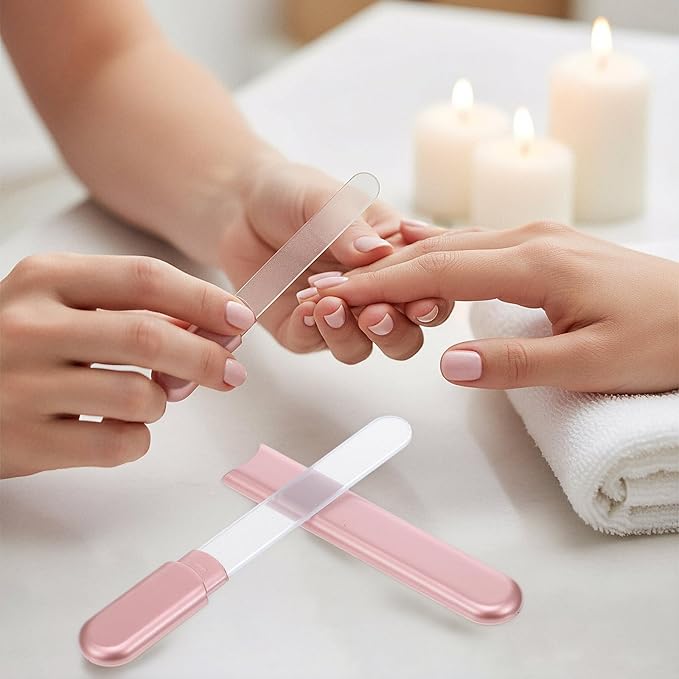Glass Nail File with Case, Crystal Fingernail Manicure Files Professional Foot Nail Care Tool Home Salon Beauty Shaping Polisher Buffer for Women Mom Sister Girlfriend Friends Christmas
