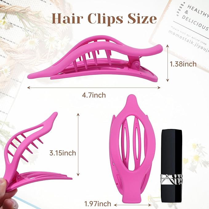 French Flat Hair Clips for Women - 6Pcs Flat Hair Claws for Thin Thick Hair Strong Hold No Slip Grip Hair Claw Clips for Women Girls (Flower (Pink))