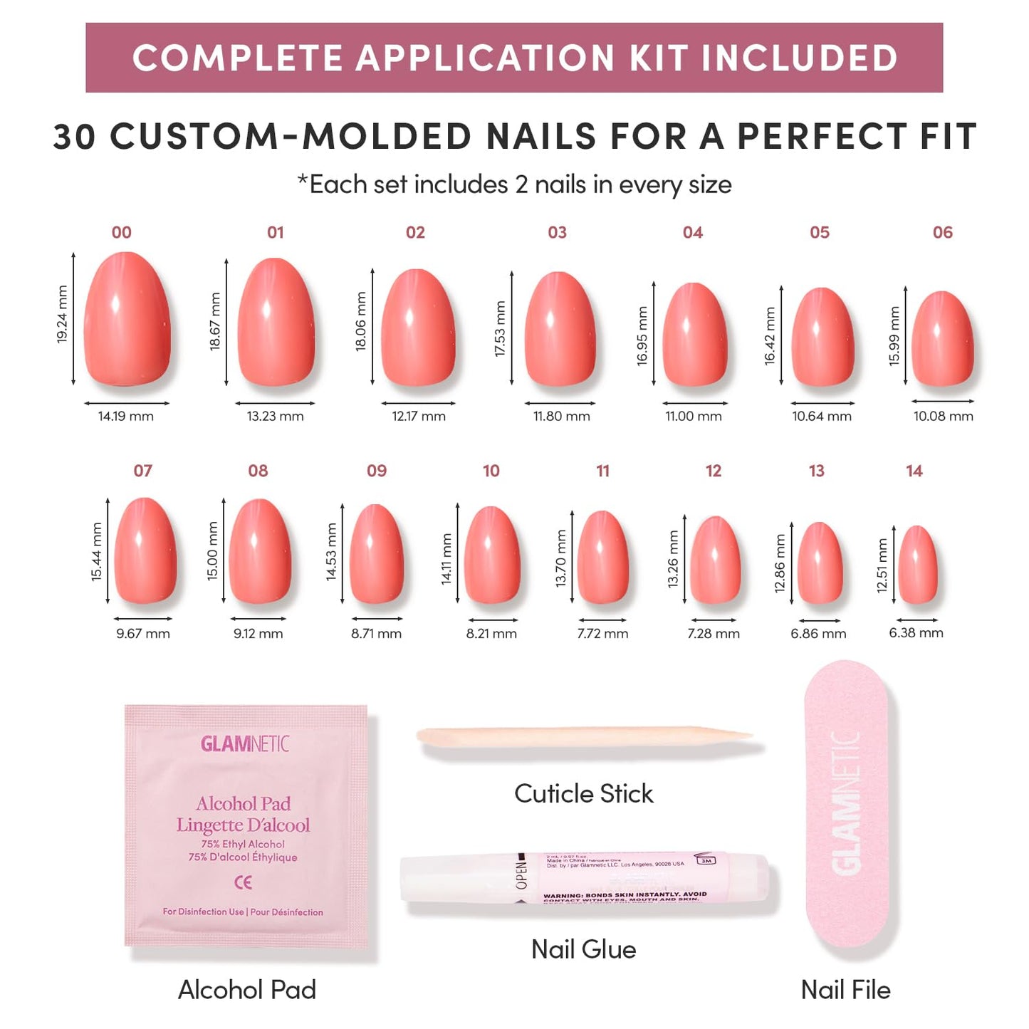 Glamnetic Press On Nails - Lush Coral | Short Oval Fake Nails in a Bright Coral Hue with a Glazed Finish, Salon Quality | 15 Sizes - 30 Nail Kit with Glue