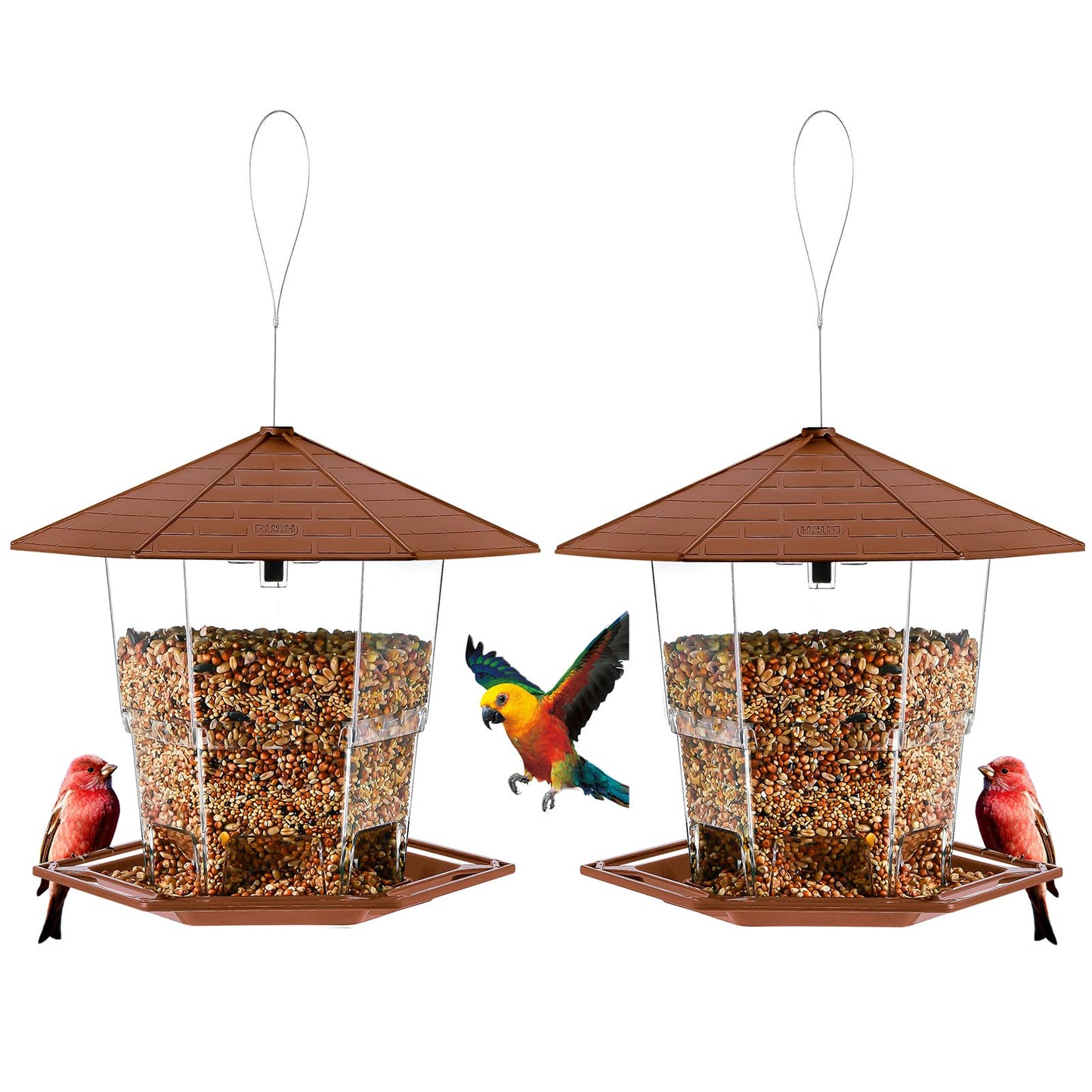 Jealoeur Bird Feeders for Outdoors Hanging Bird Feeder Wild Birds Seed, Brown 2 Pack