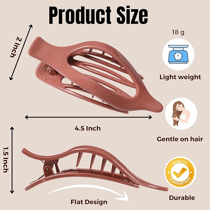 8 Pack Glossy Flat Hair Clips for Women – Large No-Slip Claw Barrettes in Mustard, Orange, Rust Red & Plum, Shiny Finish Strong Hold for Thick & Thin Hair