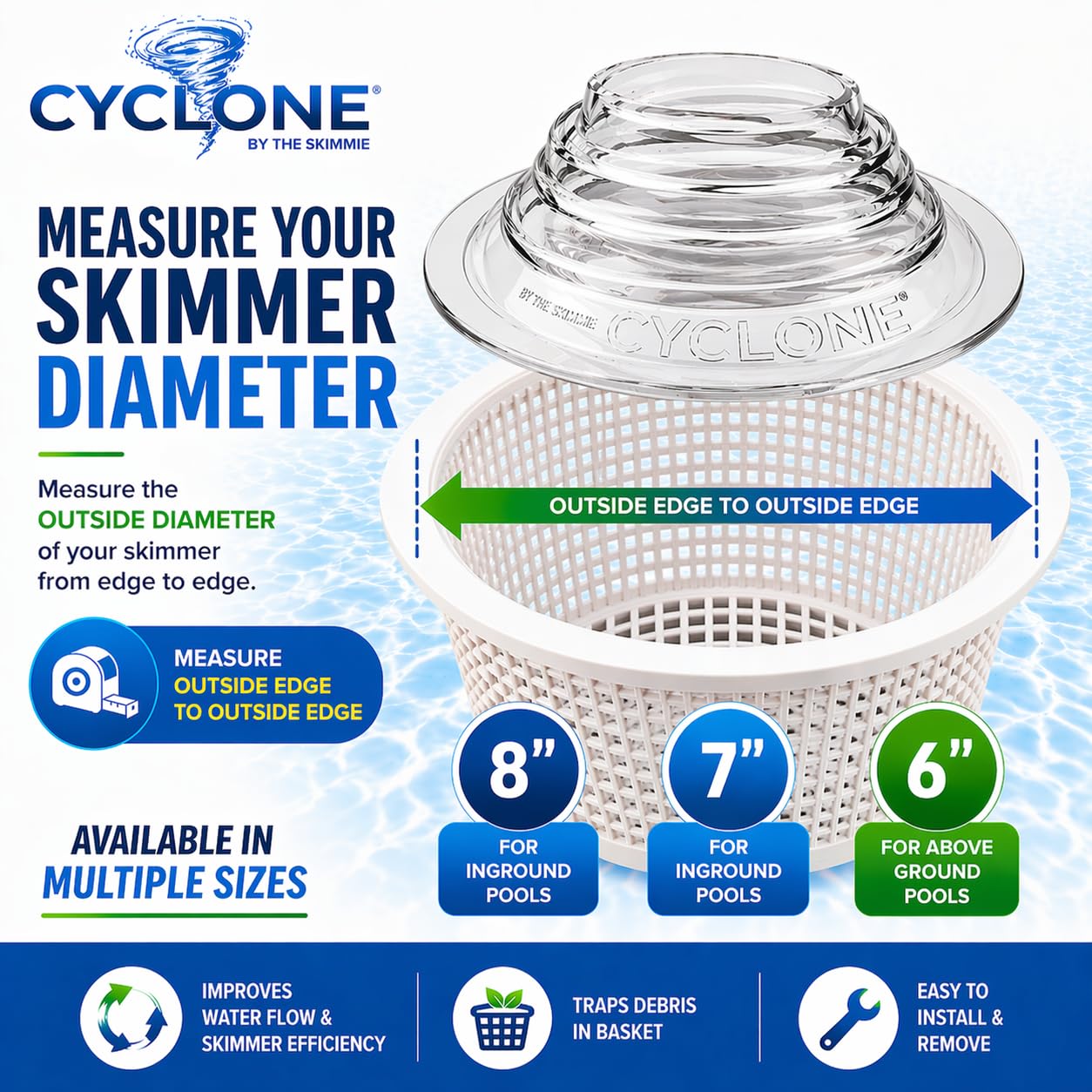 The Skimmie Cyclone 6" (Skimmer Basket NOT Included) - ONLY for Above Ground Pools - Turbocharges Pool Skimmer Water Flow - Improves Pool Surface Cleaning - Essential Pool Accessories