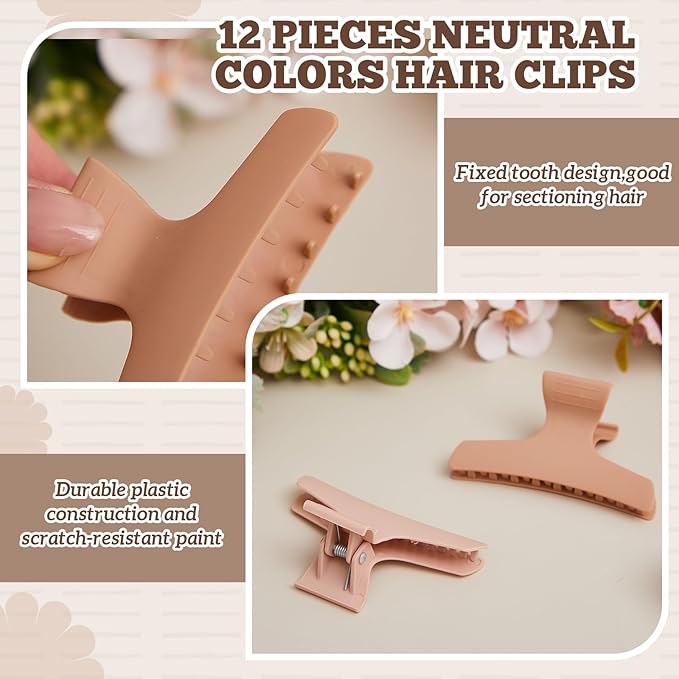 Batiyeer 12 Pcs Butterfly Hair Clips for Styling Sectioning Hair Clips for Women Butterfly Clamps Non Slip Claw Salon Section for Cutting Styling Coloring Thick Thin (Earthy Neutrals)