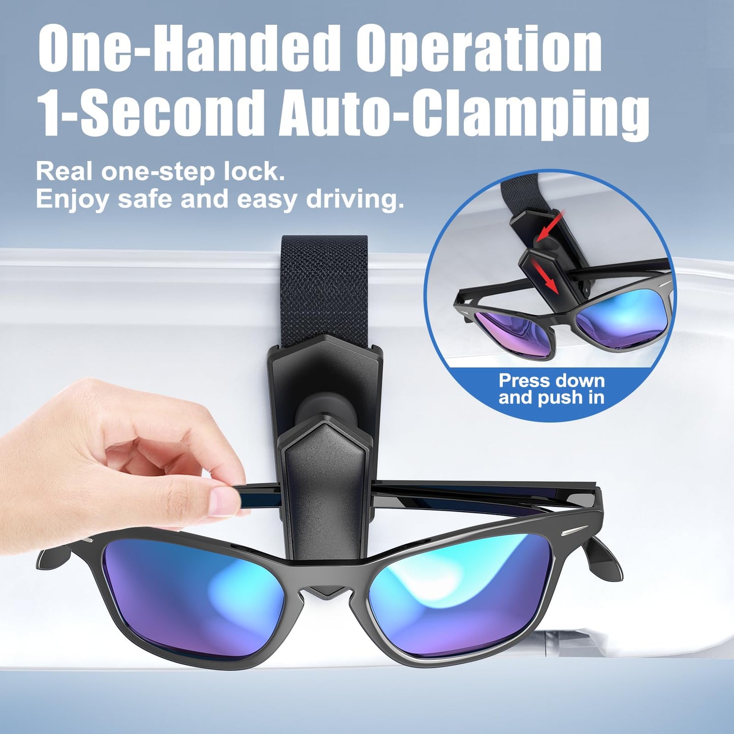 Veharvim Sunglass Holder for Car (One-Handed-Operation, Gentle & Secure Hold, Silicone Padded, Universal Fit, Metal Clip) Visor Sunglass Holder Clip,Visor Sunglass Car (Black, 2 Pack)