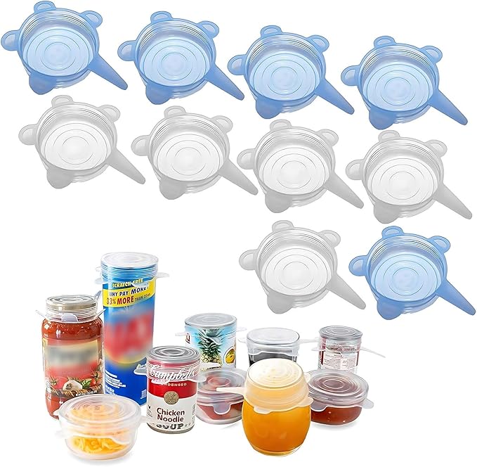 Adpartner Silicone Can Lids (10 Pack, All 2.6'' Diameter), Reusable Silicone Stretch Lids for Pet Food Cans, BPA-free Seal Can Covers for Yogurt Jars Soda Regular Mason Jars Canned Pet Foods